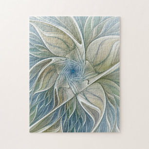 Floral Dream Muster Abstraktes Blue Khaki Fraktal Puzzle