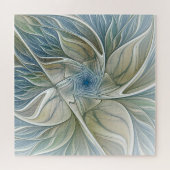 Floral Dream Muster Abstraktes Blue Khaki Fraktal Puzzle (Horizontal)