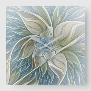 Floral Dream Muster Abstraktes Blue Khaki Fraktal Quadratische Wanduhr