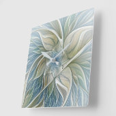 Floral Dream Muster Abstraktes Blue Khaki Fraktal Quadratische Wanduhr (Winkel)