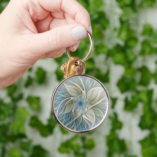 Floral Dream Muster Abstraktes Blue Khaki Fraktal Schlüsselanhänger (Hand)