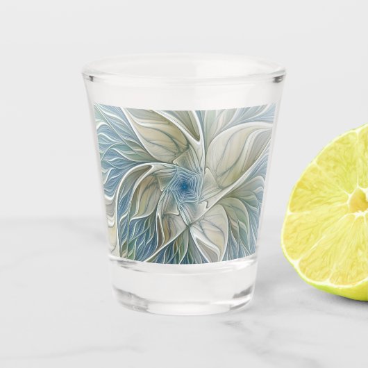 Floral Dream Muster Abstraktes Blue Khaki Fraktal Schnapsglas (Vorderseite)