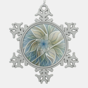 Floral Dream Muster Abstraktes Blue Khaki Fraktal Schneeflocken Zinn-Ornament