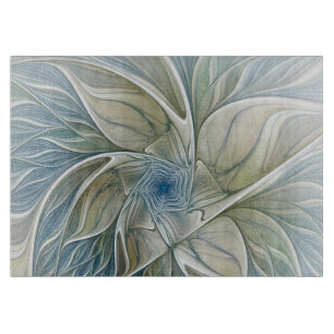 Floral Dream Muster Abstraktes Blue Khaki Fraktal Schneidebrett