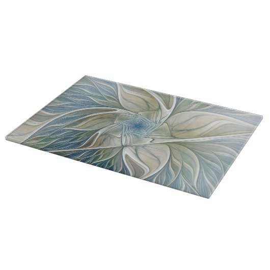 Floral Dream Muster Abstraktes Blue Khaki Fraktal Schneidebrett (Ecke)