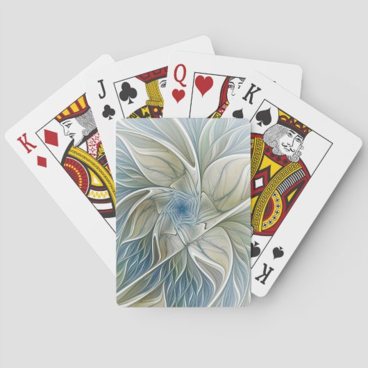 Floral Dream Muster Abstraktes Blue Khaki Fraktal Spielkarten (Rückseite)