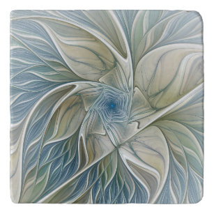 Floral Dream Muster Abstraktes Blue Khaki Fraktal Töpfeuntersetzer