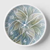 Floral Dream Muster Abstraktes Blue Khaki Fraktal Uhr (Vorderseite)