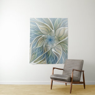 Floral Dream Muster Abstraktes Blue Khaki Fraktal Wandteppich