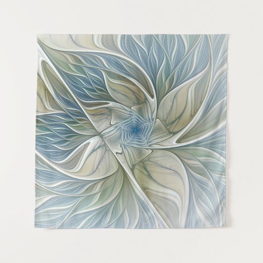 Floral Dream Muster Abstraktes Blue Khaki Fraktal Wandteppich (Vorderseite (Horizontal))