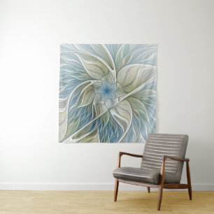 Floral Dream Muster Abstraktes Blue Khaki Fraktal Wandteppich