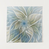 Floral Dream Muster Abstraktes Blue Khaki Fraktal Wandteppich (Vorderseite)