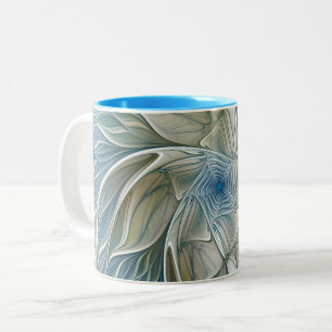 Floral Dream Muster Abstraktes Blue Khaki Fraktal Zweifarbige Tasse