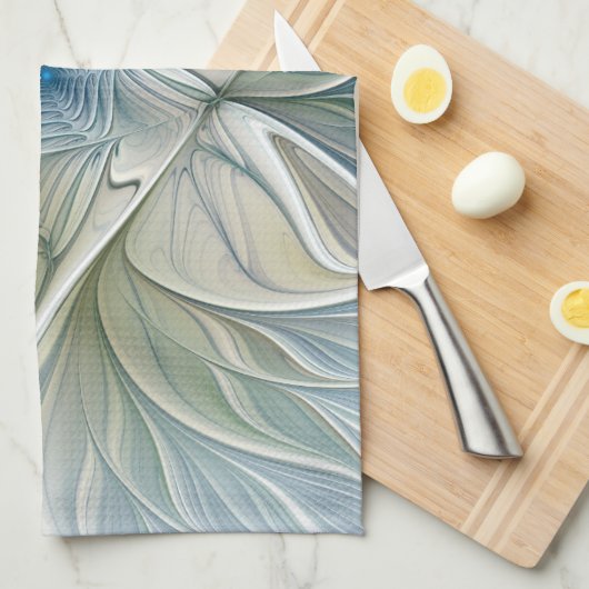 Floral Dream Pattern Abstract Blue Khaki Fractal Geschirrtuch (Viertel Falte)