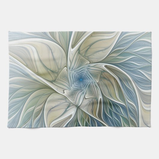 Floral Dream Pattern Abstract Blue Khaki Fractal Geschirrtuch (Horizontal)
