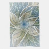 Floral Dream Pattern Abstract Blue Khaki Fractal Geschirrtuch (Vertikal)
