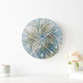 Floral Dream Pattern Abstract Blue Khaki Fractal Große Wanduhr (Zuhause)