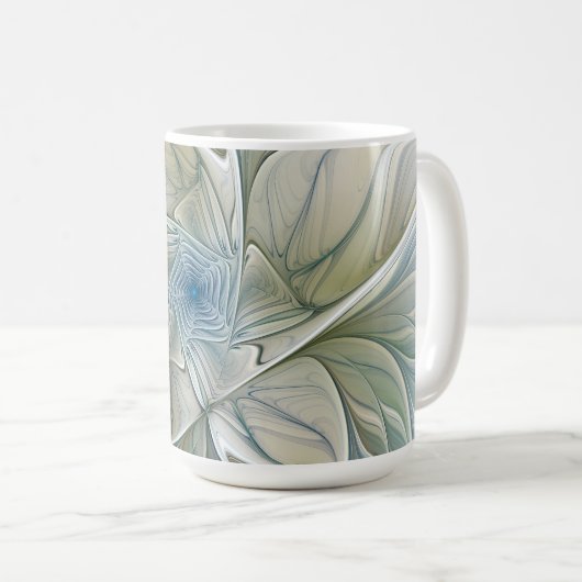 Floral Dream Pattern Abstract Blue Khaki Fractal Kaffeetasse (VorderseiteRechts)