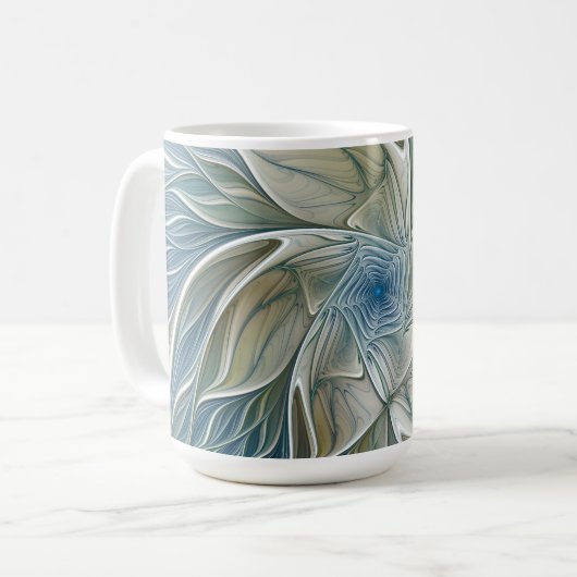 Floral Dream Pattern Abstract Blue Khaki Fractal Kaffeetasse (Vorderseite Links)