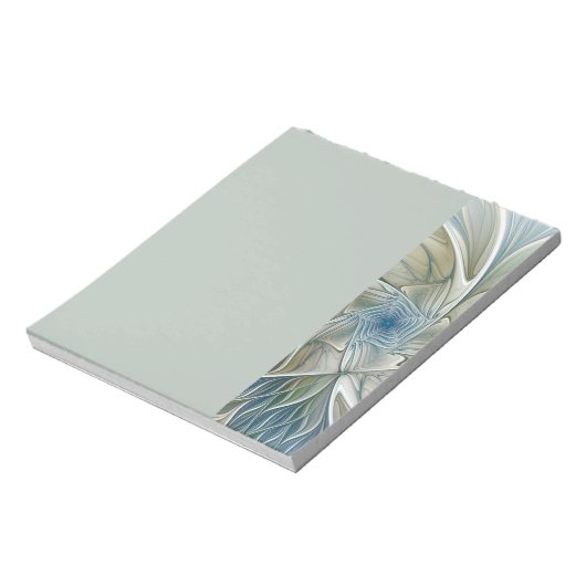 Floral Dream Pattern Abstract Blue Khaki Fractal Notizblock (Rotiert)