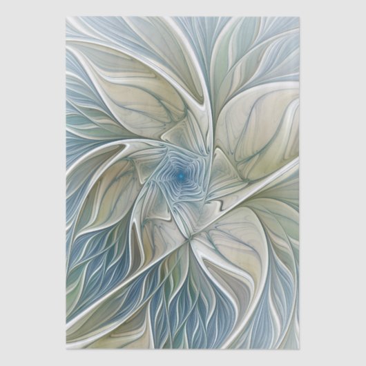 Floral Dream Pattern Abstract Blue Khaki Fractal Seidenpapier (Vorderseite)