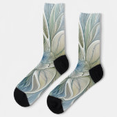 Floral Dream Pattern Abstract Blue Khaki Fractal Socken (Linkes Detail)