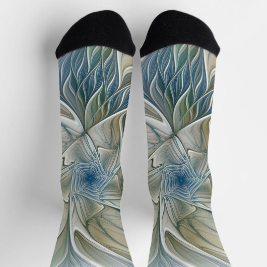 Floral Dream Pattern Abstract Blue Khaki Fractal Socken (Oben)