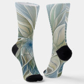 Floral Dream Pattern Abstract Blue Khaki Fractal Socken (Gewinkelt)