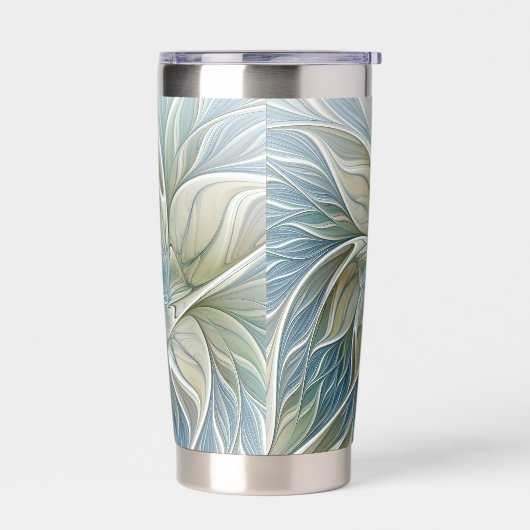 Floral Dream Pattern Abstract Blue Khaki Fractal Thermobecher (Links)