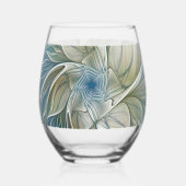 Floral Dream Pattern Abstract Blue Khaki Fractal Weinglas Ohne Stiel (Vorderseite)