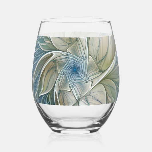 Floral Dream Pattern Abstract Blue Khaki Fractal Weinglas Ohne Stiel (Vorderseite)