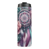 Floral Dreamcatcher mit Aquamarinen und Lila Feder Thermosbecher (Vorderseite)