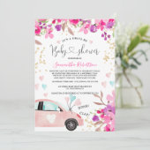 Floral Drive by baby Dusche Auto Aquarellherzen Einladung (Stehend Vorderseite)