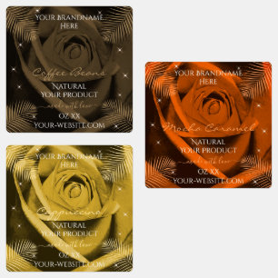 Floral dunkelbraun-orange- und gelbe Produktkennze Etiketten