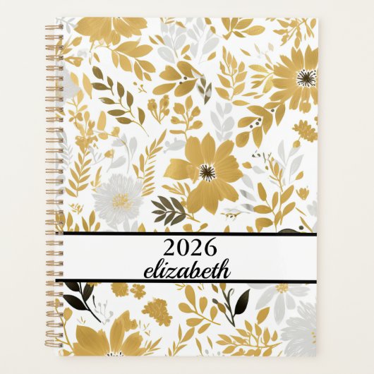 Floral dusty black and gold name script planer (Vorderseite)