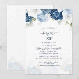 Floral Dusty Blue 80. Geburtstagsparty Einladung