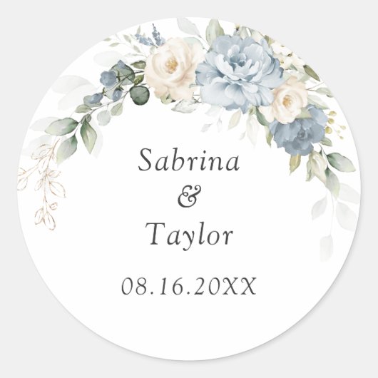 Floral Dusty Blue and White Envelope Seal Sticker (Vorderseite)