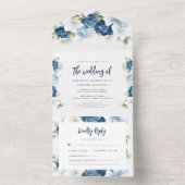 Floral Dusty Blue Bloom Script Hochzeit All In One Einladung (Innen Boden)