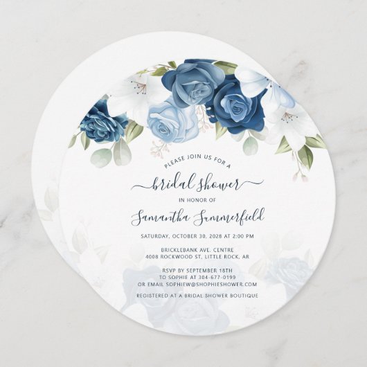 Floral Dusty Blue Botanical Brautparty Einladung (Vorne/Hinten)