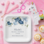 Floral Dusty Blue Botanical Brautparty Pappteller (Party)