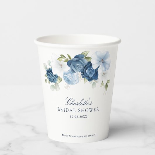 Floral Dusty Blue Botanical Brautparty Party Pappbecher (Rückseite)