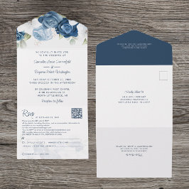 Floral Dusty Blue Botanical Script Wedding All In One Einladung