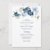 Floral Dusty Blue Botanical Script Wedding Einladung (Vorderseite)