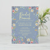 Floral Dusty Blue Brautparty Bridal Brunch Einladung (Stehend Vorderseite)