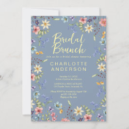 Floral Dusty Blue Brautparty Bridal Brunch Einladung