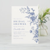 Floral Dusty Blue Brautparty Einladung (Stehend Vorderseite)