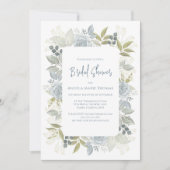Floral Dusty Blue Brautparty QR Code-Ereignisseite Einladung (Vorderseite)