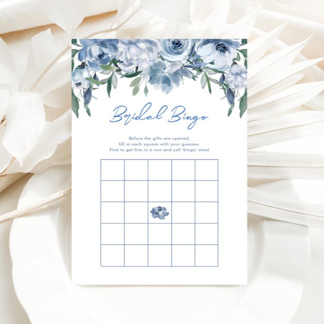 Floral Dusty Blue Bridal Bingo Game Card (Von Creator hochgeladen)