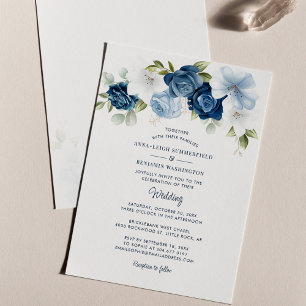 Floral Dusty Blue Budget Einladung Hochzeit