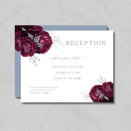 Floral Dusty Blue Burgundy Hochzeitsempfang Begleitkarte